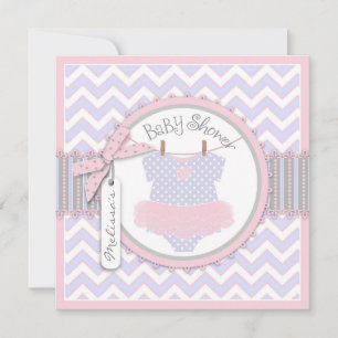Convite Chá de fraldas Impressão de Baby Girl Tutu Chevr