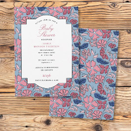 Convite Chá de fraldas Impressão de Blocos Florais, Rosa e