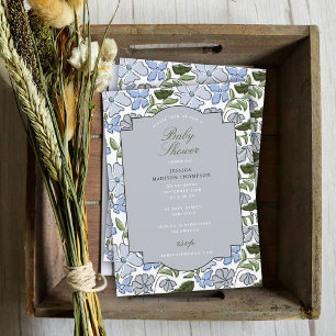 Convite Chá de fraldas Impressão Floral Azul e Verde