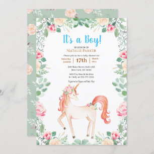 Convite Chá de fraldas Inglês Rosa Floral Greenery Boy