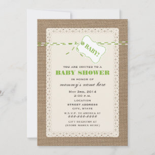 Convite Chá de fraldas Inspirado de Burlap Lace & Green T