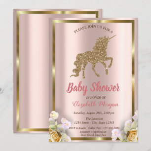 Convite Chá de fraldas Inverso Elegante Dourado Da Glitte