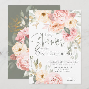 Convite Chá de fraldas Inverso Rosa e Ivory Floral
