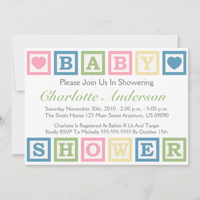 Convite Chá de fraldas Invitiations dos blocos de (Frente)