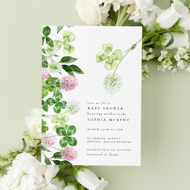 Convite Chá de fraldas Irlandês do Green Shamrock Purple C (Criador carregado)