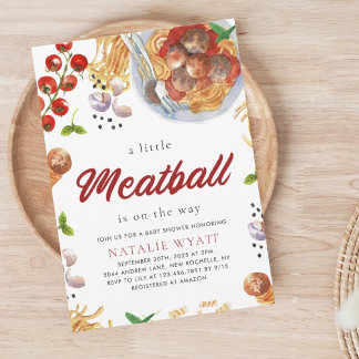 Convite Chá de fraldas Italiano De Meatball Em Aquarela