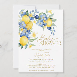 Convite Chá de fraldas italiano Lemon Blue Floral