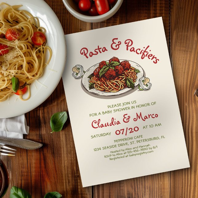 Convite Chá de fraldas Italiano Pasta & Pacificadores (Criador carregado)
