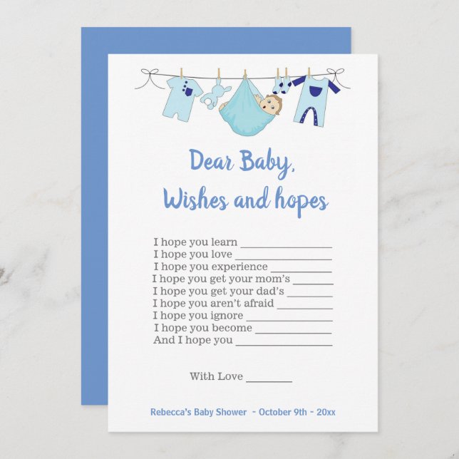 Convite Chá de fraldas Jogo Caro Bebê Deseja e espera (Frente/Verso)