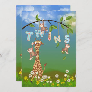 Convite Chá de fraldas Jungle Twin