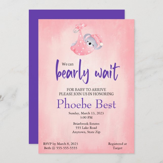 Convite Chá de fraldas Koala (Frente/Verso)