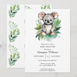 Convite Chá de fraldas Koala Cachorro Aquarela
