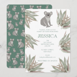 Convite Chá de fraldas Koala Eucalyptus Cute Personalizado