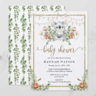 Convite Chá de fraldas Koala Eucalyptus Woodland Boho