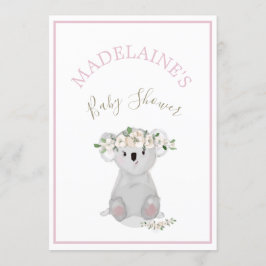 Convite Chá de fraldas Koala Floral Rosa