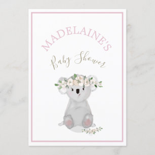 Convite Chá de fraldas Koala Floral Rosa