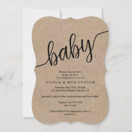 Convite Chá de fraldas Kraft Rustic Script