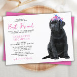 Convite Chá de fraldas Labrador Negro - Simples Fofo<br><div class="desc">Convide seus amigos e família para comemorar a chegada de sua nova menina com este adorável convite para bebês, acessórios de festas e presentes em um laboratório negro. Uma doce garota de filhote de labrador preto com flores roxas e cor-de-rosa. Este design simples e mínimo é perfeito para qualquer chá...</div>