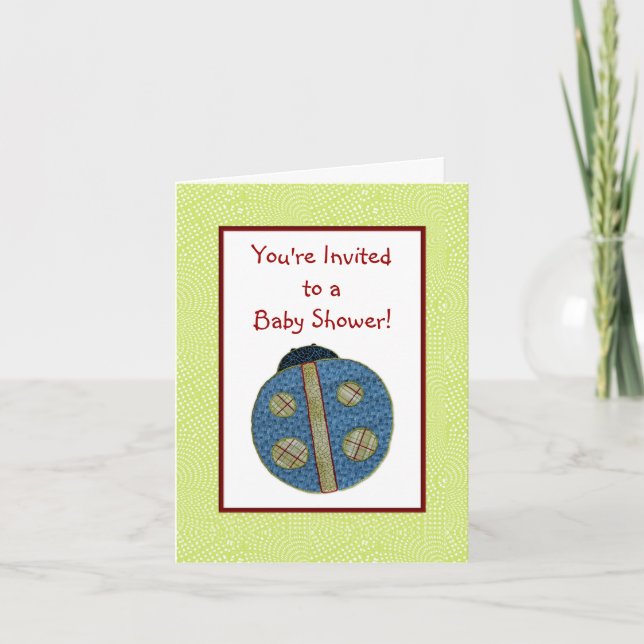 Convite Chá de fraldas Ladybug Azul Estilo de País Bonito (Frente)