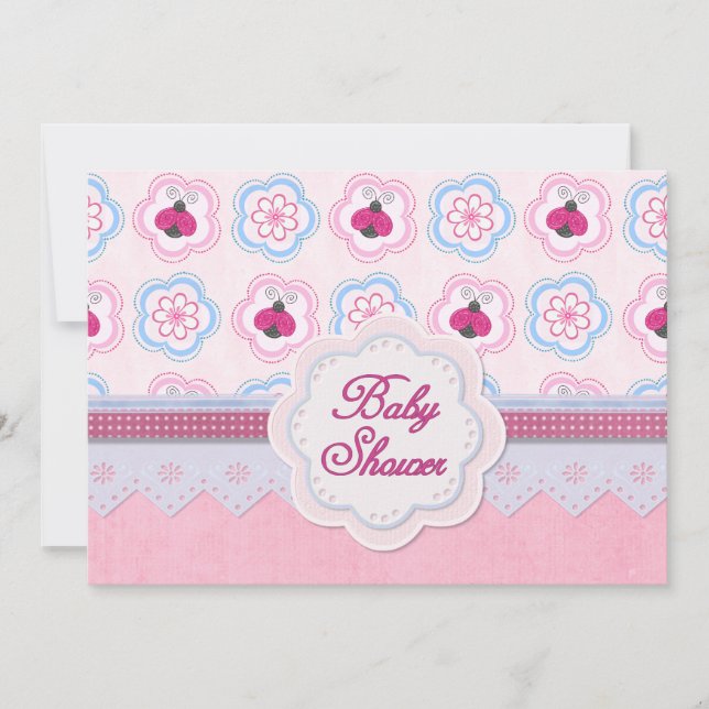 Convite Chá de fraldas Ladybug Flowers (Frente)