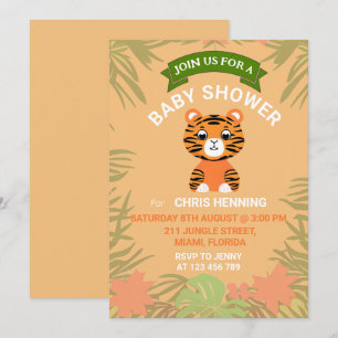 Convite Chá de fraldas Laranja Bebê Tigre