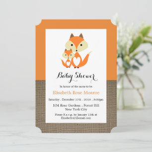 Convite Chá de fraldas Laranja Fox Burlap