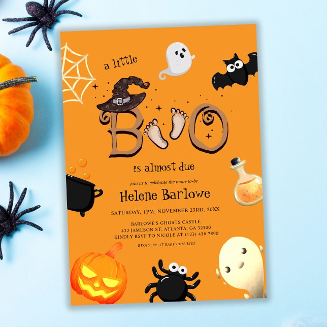Convite Chá de fraldas Laranja Pequeno Boo (Halloween Little Boo Orange Baby Shower Invitation)
