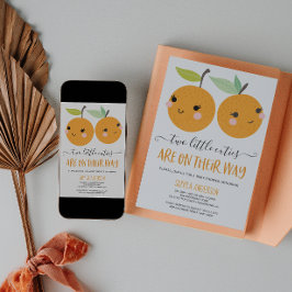 Convite Chá de fraldas Laranja Pequeno Citrus Twin Girls