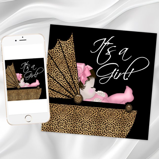 Convite Chá de fraldas Leopardo Rosa Menino (Pink leopard baby shower invitation. Instant download and printed invitations available.)