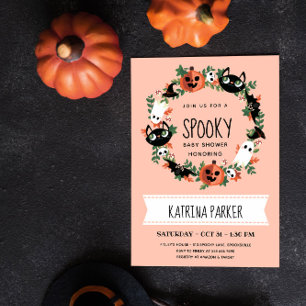 Convite Chá de fraldas Leve de Halloween Bonita e Spooky