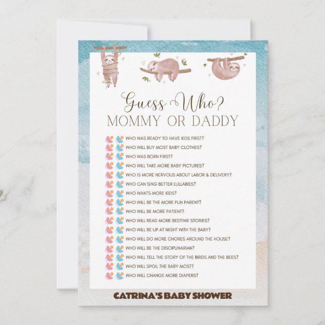 Convite Chá de fraldas Leve - Nome Editável, 5x7 (Frente)