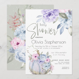 Convite chá de fraldas Lilac Blue Pumpkin Peony Floral In