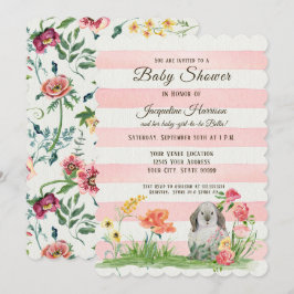 Convite Chá de fraldas listrado da menina do coelho da