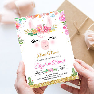 Convite Chá de fraldas Llama Alpaca Fiesta Cactus