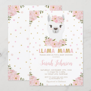 Convite Chá de fraldas Llama Blush Floral