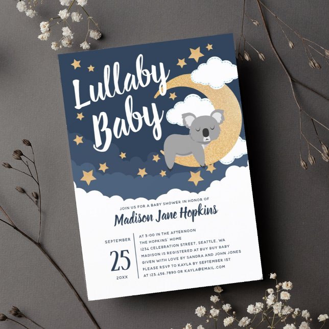 Convite Chá de fraldas Lullaby Baby Koala Moon (Criador carregado)