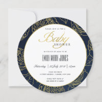 CHÁ DE FRALDAS LUXE MARINHO FLORAL ELEGANTE DOURAD