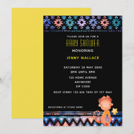 Convite Chá de fraldas macaco branco Fundo preto