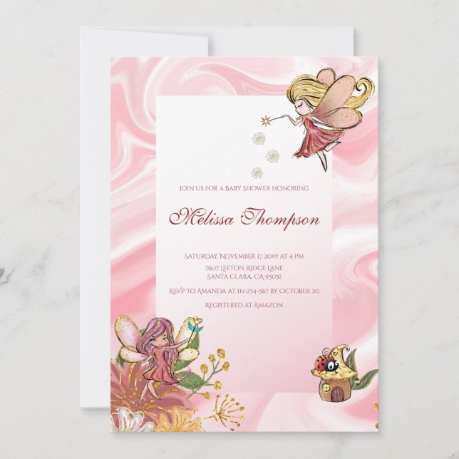 Convite Chá de fraldas Mágico de Florestas de Fadas Cegas (Frente)