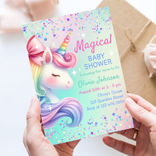 Convite Chá de fraldas mágico do Unicorn Pastel Rainbow