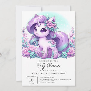 Convite Chá de fraldas Majestoso Whimsical Unicorn