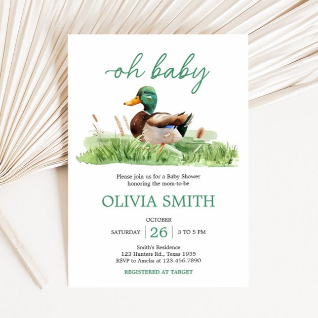 Convite Chá de fraldas Mallard Duck (Oh Baby Mallard Duck Baby Shower Invitation
)
