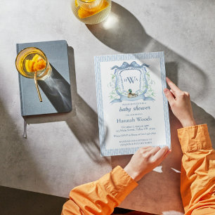 Convite Chá de fraldas Mallard Duck Monograma Crest