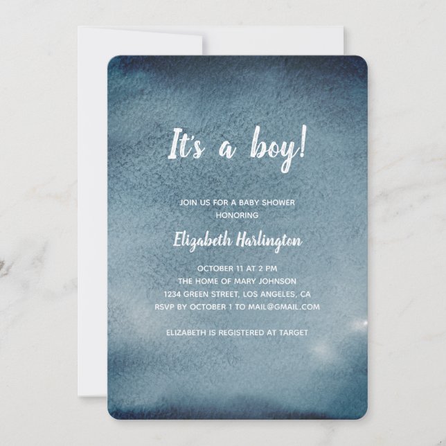 Convite Chá de fraldas. Marinho. Cor da água azul (Frente)