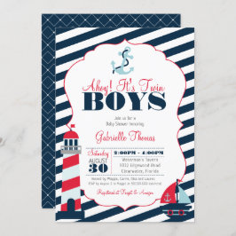 Convite Chá de fraldas Marinho Vermelho Vermelho Ahoy Twi