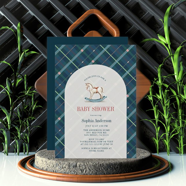 Convite Chá de fraldas marinho Xadrez Azul de Carneiro (Criador carregado)