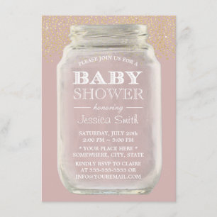 Convite Chá de fraldas Mason Jar Dourado Confetti Dusty Ro