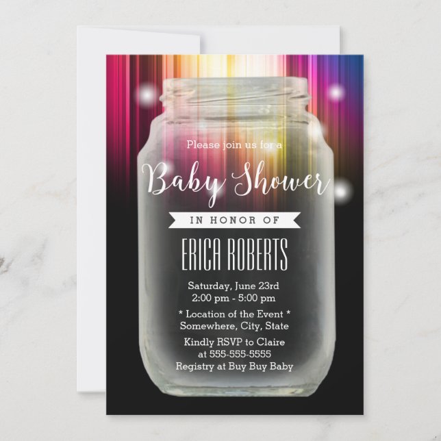 Convite Chá de fraldas Mason Jar Elegante Aurora Borealis (Frente)