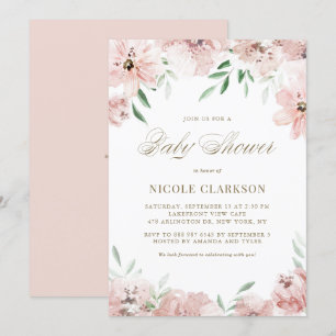 Convite Chá de fraldas Mauve Blush Pink Watercolor Flower