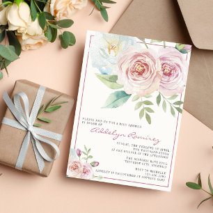 Convite Chá de fraldas Mauve Romântico Floral Suave
